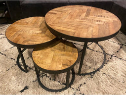 Salontafel set van 3 visgraat | Mangohout