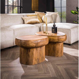 Salontafel Sleek set van 2 mangohout - zandkleur