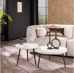 Salontafel Stone Rond set van 2 marmer composiet - wit