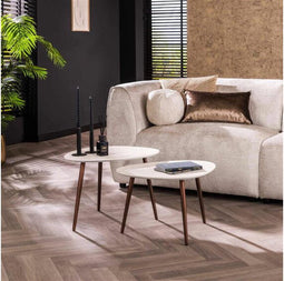Salontafel Stone set van 2 driehoekig marmer composiet - wit
