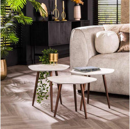 Salontafel Stone set van 3 organisch marmer composiet - wit
