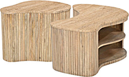 Salontafel travertin organisch set van 2 met opbergruimte - Naturel