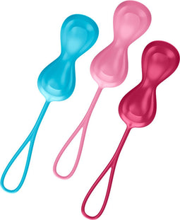 Satisfyer Balls, lustkogels trainings-set, bonte dubbele kogels met vibratie voor meer lust, 3,4 cm, 3 delen