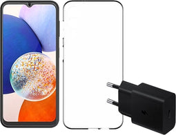 Samsung case+screenprotector+lader A14