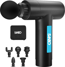 Sanbo Massage Gun Prime - Massage Apparaat - Inclusief Koffer en 5 Opzetstukken - Krachtig en Draadloos - Zwart/Blauw - Professioneel - Massage pistool - Fitness - Moederdag Cadeautje