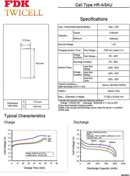 Sanyo HR-4 / 5AU NiMH-batterij 2150mAh 4 / 5A, 43x17mm met soldeerlip in Z-vorm