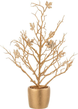 J-Line decoratie boom Kaal + bladeren in pot - kunststof - glitter/goud - small