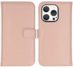 Selencia iPhone 15 Pro - Echt Lederen Bookcase - 3 Pashouders - Dusty Pink