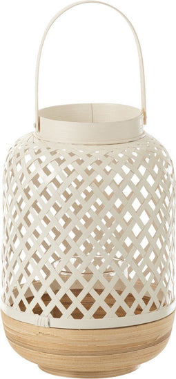 J-Line lantaarn Evi - bamboe - wit - small