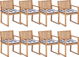 SASSARI II - Tuinstoel set 8 - Lichthout/Blauw/Wit - FSC Acaciahout