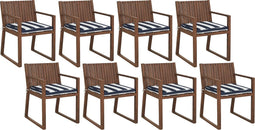 SASSARI - Tuinstoel set van 8 - Donkerhout/Blauw/Wit - Acaciahout