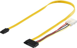 SATA naar SATA data- en Molex voedingskabel - SATA600 - 6 Gbit/s / geel - 0,50 meter