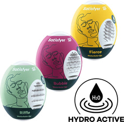 Satisfyer Masturbator Egg, verschillende structuren, hydro-actief TPE, geen glijmiddel nodig, voor eenmalig gebruik