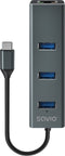 Savio AK-57 USB-C - 3 x USB-A HUB with RJ-45 Gigabit Ethernet adapter 5000 Mbit/s grey 2 x USB 3.2 Gen 2 (3.1 Gen 2) Type-C 1000 Mbit/s