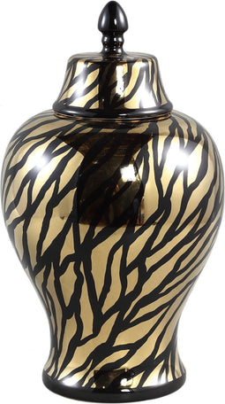 PTMD Brendy Urn Deco Dierenprint - H44 x Ø25 cm - Keramiek - Zwart/goud