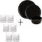 GLAMOMAX'S Choice - Baltic Black Bond Vintage Serviesset - 24-Delig - 6 Persoons - Zwart Servies - inclusief 6 S&P Drinkglazen (32CL) - Vaatwasserbestendig - Waterglazen - Kerstservies - Zwarte Bordenset met Tumblers