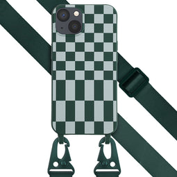 Selencia Hoesje Geschikt voor iPhone 13 Hoesje Met Koord - Selencia Siliconen design hoesje met afneembaar koord - Groen / Irregular Check Green