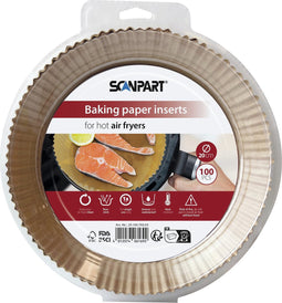 Scanpart Airfryer bakpapier wegwerpbakjes - Rond Ø20cm bodem - 100 stuks - Geschikt voor Philips Airfryer XXL en Bourgini Domo Fritel Montana Nova Princess Russell Hobbs Severin Tefal Tristar
