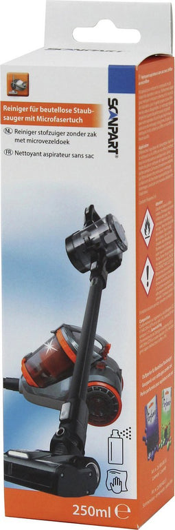 Scanpart bagless stofzuiger reiniger - 250 ml spray - Speciaal geschikt voor stofzuigers zonder zak - Inclusief doek