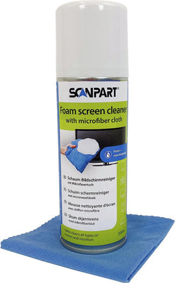 Scanpart foam beeldscherm reiniger 200 ml met glasdoek - Schermreiniger - Geschikt voor TV Mac monitor notebook tablet smartphone - TFT LCD LED OLED QLED Neo QLED - Foam screen cleaner - Universeel