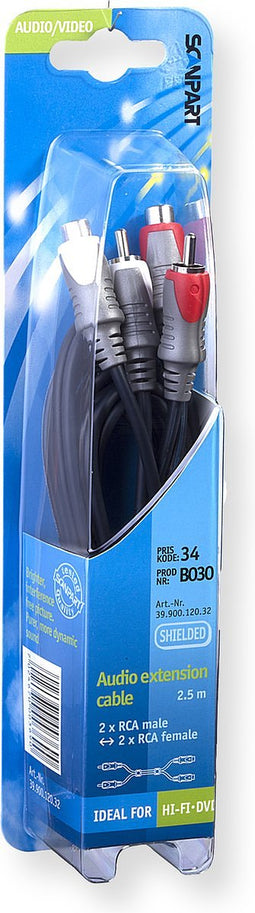 Scanpart RCA verleng kabel 2.5 meter - 2x tulp naar 2x tulp - Audio kabel - Tulpkabel - 2x RCA