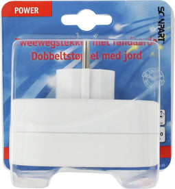 Scanpart stopcontact splitter verticaal - 2 voudig - Verdeelstekker - Tweewegstekker - Met randaarde - NL