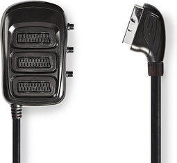 SCART-Switchbox - SCART Male - 3x SCART Female - Vernikkeld - Maximale resolutie: 1024x576 - 0.50 m - Rond - PVC - Zwart - Envelop