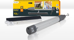 Schellenberg 20264 draadloze zonneschermmotor Premium, motor voor handbediende zonneschermen. Max. 12 m² oppervlak, met accu, zonnepaneel, voeding en wandhouder, grijs