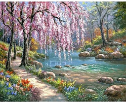 Schilderen op nummers boom met rivier