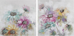 Schilderij DKD Home Decor 100 x 3,5 x 100 cm Blommor Shabby Chic (2 Stuks)