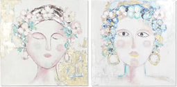Schilderij DKD Home Decor 100 x 3,5 x 100 cm Vrouw Scandinavisch (2 Stuks)