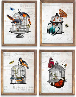 Schilderij DKD Home Decor 34 x 2 x 44 cm Kooi Shabby Chic (4 Onderdelen)
