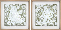 Schilderij DKD Home Decor 42 x 3 x 42 cm Blommor Scandinavisch (2 Stuks)