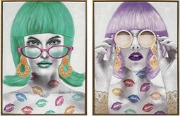 Schilderij DKD Home Decor 60 x 3,5 x 80 cm Fashion Girls (2 Stuks)