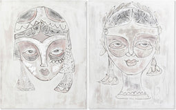 Schilderij DKD Home Decor 80 x 3,7 x 100 cm Gezicht Koloniaal (2 Stuks)