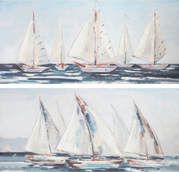 Schilderij DKD Home Decor Jacht Mediterrane 150 x 3,5 x 70 cm 150 x 2 x 70 cm (2 Stuks)