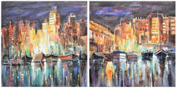 Schilderij DKD Home Decor Stad 80 x 3 x 80 cm Loft (2 Stuks)