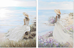 Schilderij DKD Home Decor Vrouw 90 x 4 x 120 cm Mediterrane (2 Stuks)