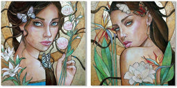Schilderij DKD Home Decor Vrouw Tropisch 80 x 3 x 80 cm (2 Stuks)