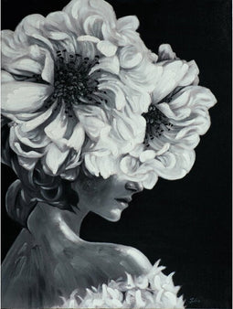 Schilderij Lady with flower in black and white - Acryclic Painting