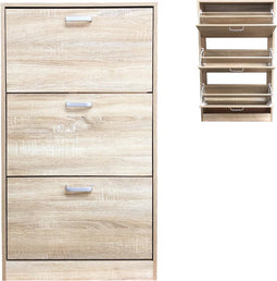 Schoenenkast - schoenenrek - 3 vakken met klepdeuren - lichtbruin whitewash