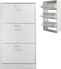 Schoenenkast - schoenenrek - 3 vakken met klepdeuren - wit