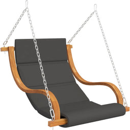 Schommelstoel met kussen massief gebogen hout met teakafwerking