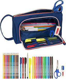 Schooletui met Accessoires Kelme Navy blue Oranje Marineblauw 20 x 11 x 8.5 cm (32 Onderdelen)