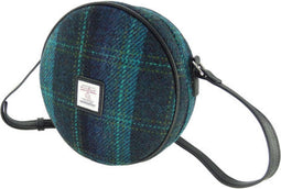 Schoudertas Bannock Blauw met Turquoise - Rond - Ritssluiting - Harris Tweed - Glen Appin of Scotland