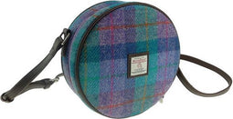 Schoudertas Bannock Paars en Groen - Rond - Ritssluiting - Harris Tweed - Glen Appin of Scotland