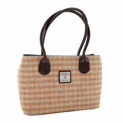 Schoudertas Cassley Gingham Oranje (Coral) - Klassiek - 25x38x11 - Harris Tweed - Glen Appin of Scotland