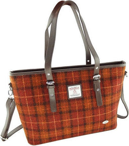 Schoudertas Spey Bruin met Oranje - Groot - Ritssluiting - Harris Tweed - Glen Appin of Scotland