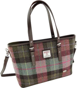 Schoudertas Spey Gedempt Groen & Paars Tartan - Groot - Ritssluiting - Harris Tweed - Glen Appin of Scotland