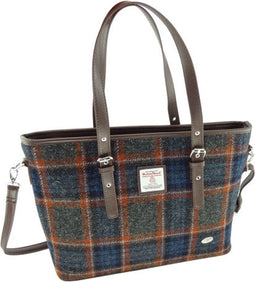 Schoudertas Spey Grijs en Roestbruin (Rust) - Groot - Ritssluiting - Harris Tweed - Glen Appin of Scotland
